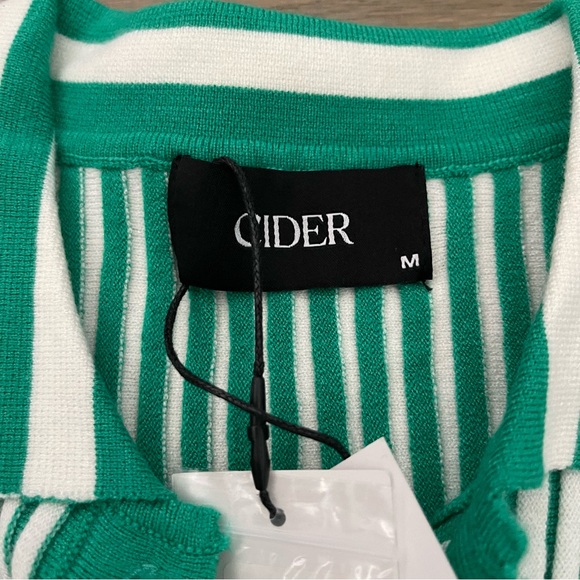 NWT Cider Stripe Knit Slim Green and White Polo Ribbed Crop Top Size Medium - Picture 8 of 9